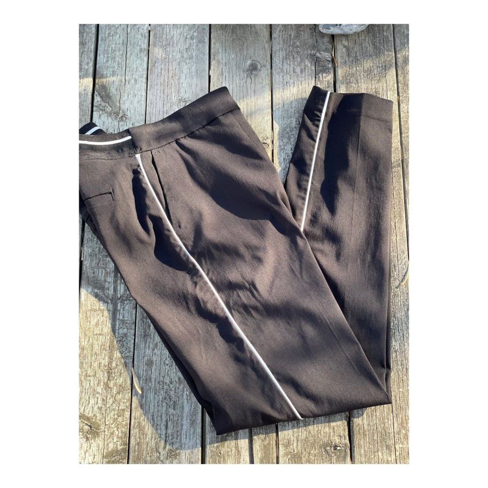 Skinny Stretch Knit Ankle Pants Trousers Black Sz 4 Contrast Stripe